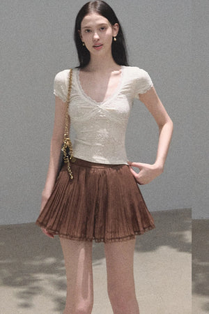 Chiffon Thin Lace Pleated Skirt