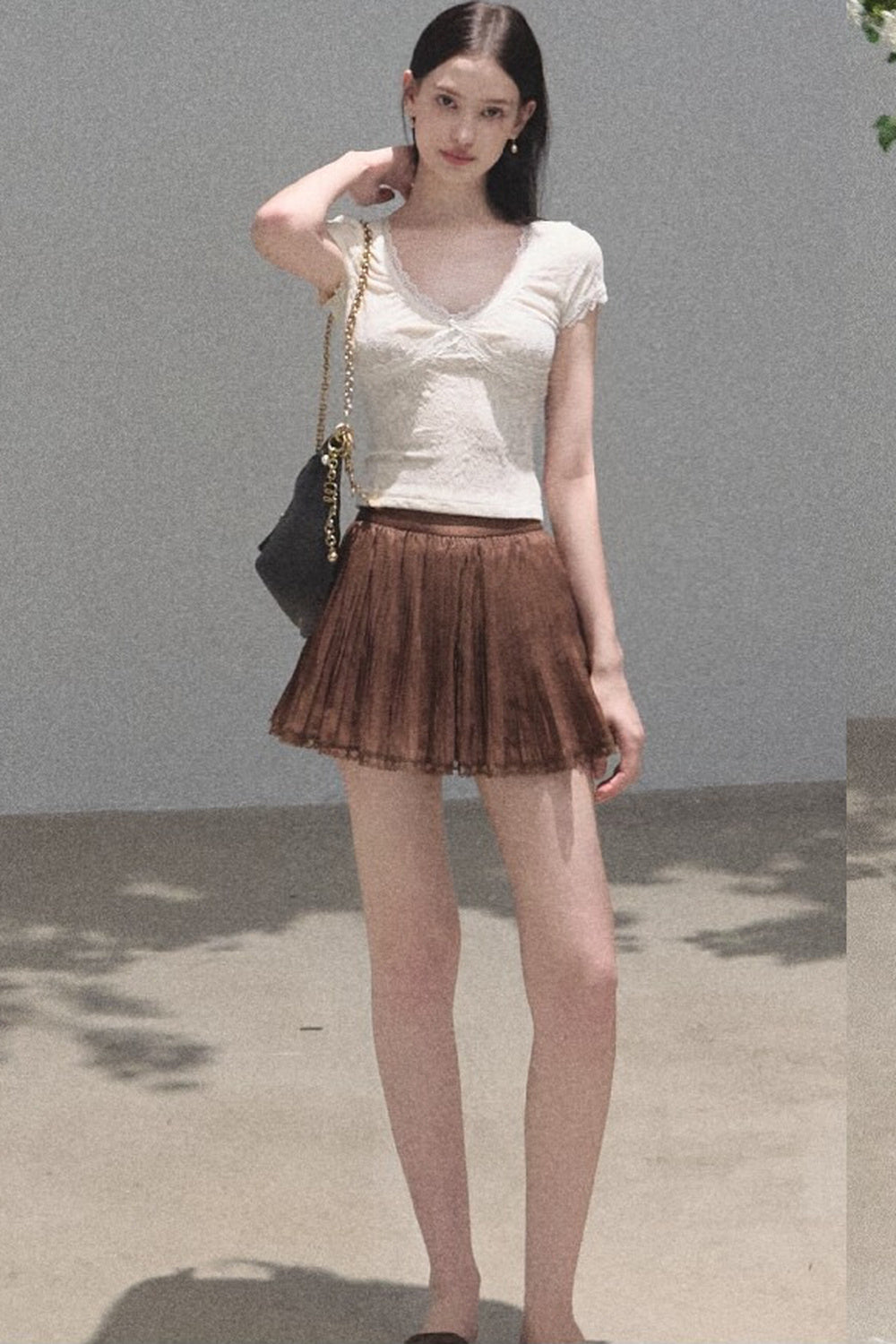 Chiffon Thin Lace Pleated Skirt