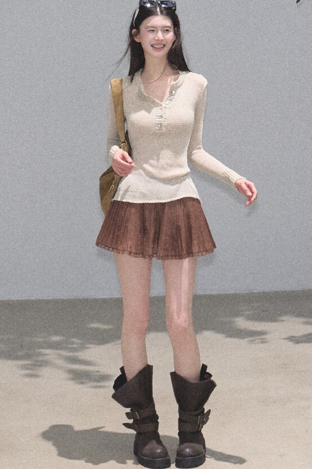 Chiffon Thin Lace Pleated Skirt