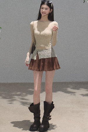 Chiffon Thin Lace Pleated Skirt