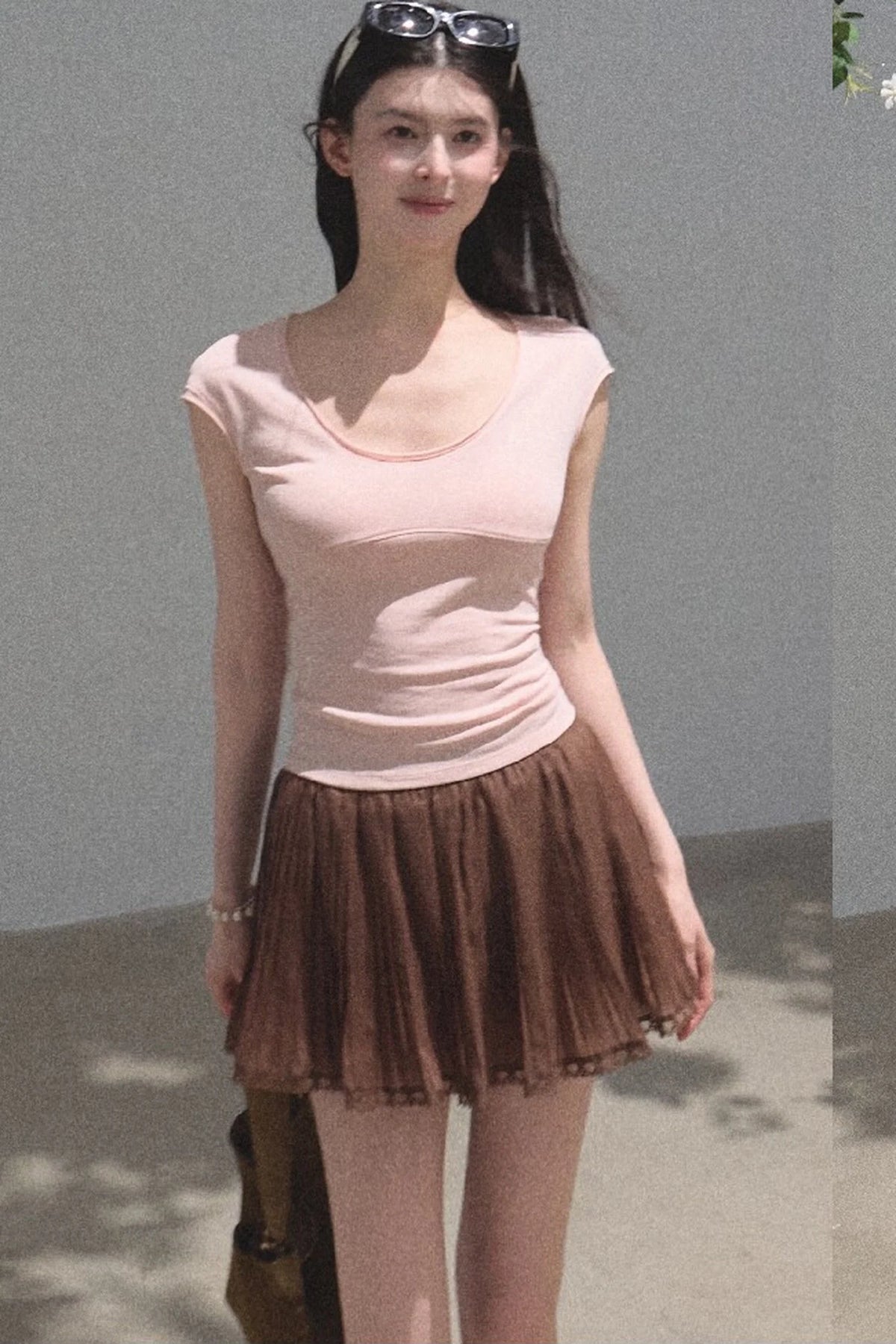 Chiffon Thin Lace Pleated Skirt