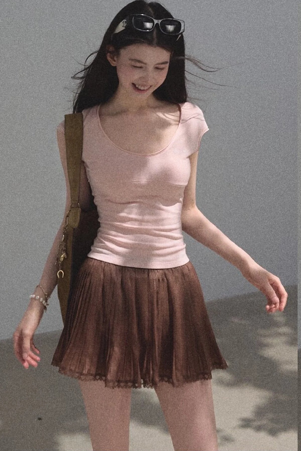 Chiffon Thin Lace Pleated Skirt
