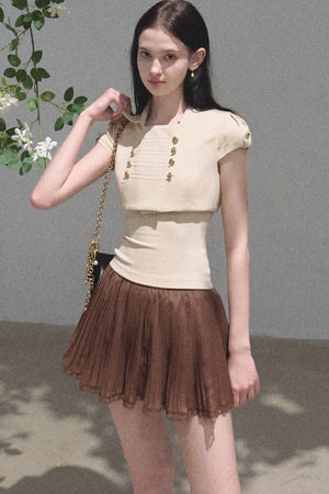 Chiffon Thin Lace Pleated Skirt