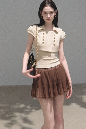 Chiffon Thin Lace Pleated Skirt