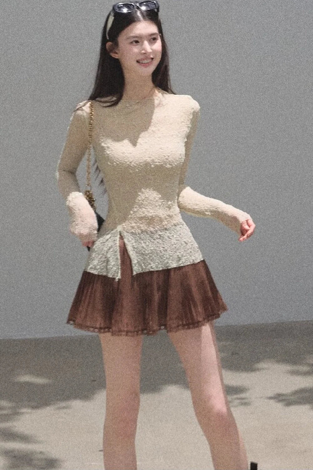 Chiffon Thin Lace Pleated Skirt
