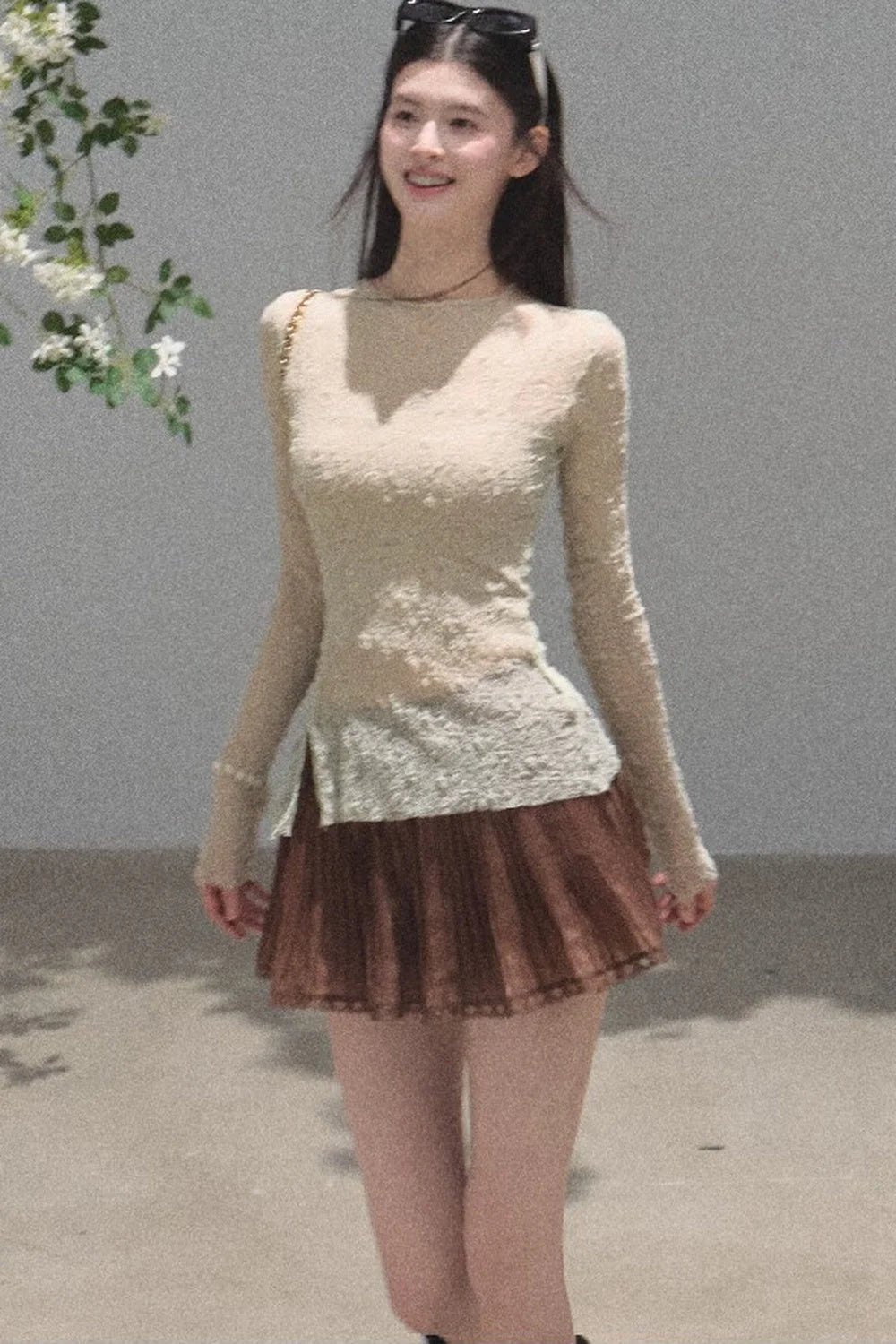 Chiffon Thin Lace Pleated Skirt