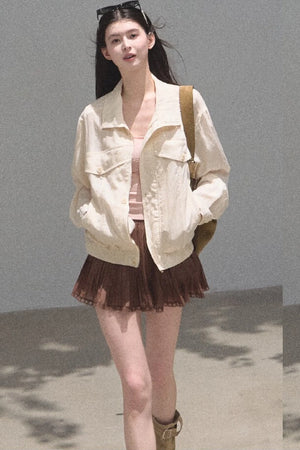 Chiffon Thin Lace Pleated Skirt