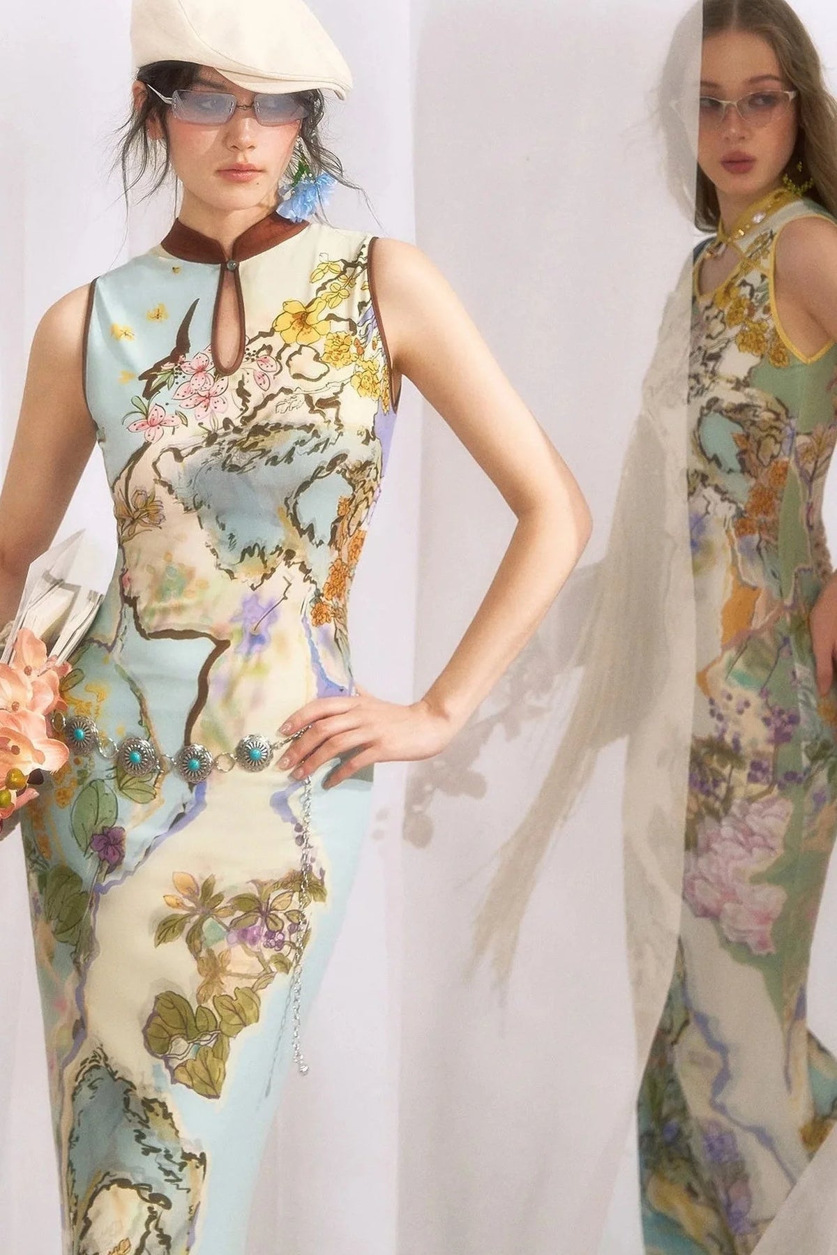 Chinese Style Ink Floral Cheongsam Dress