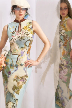 Chinese Style Ink Floral Cheongsam Dress
