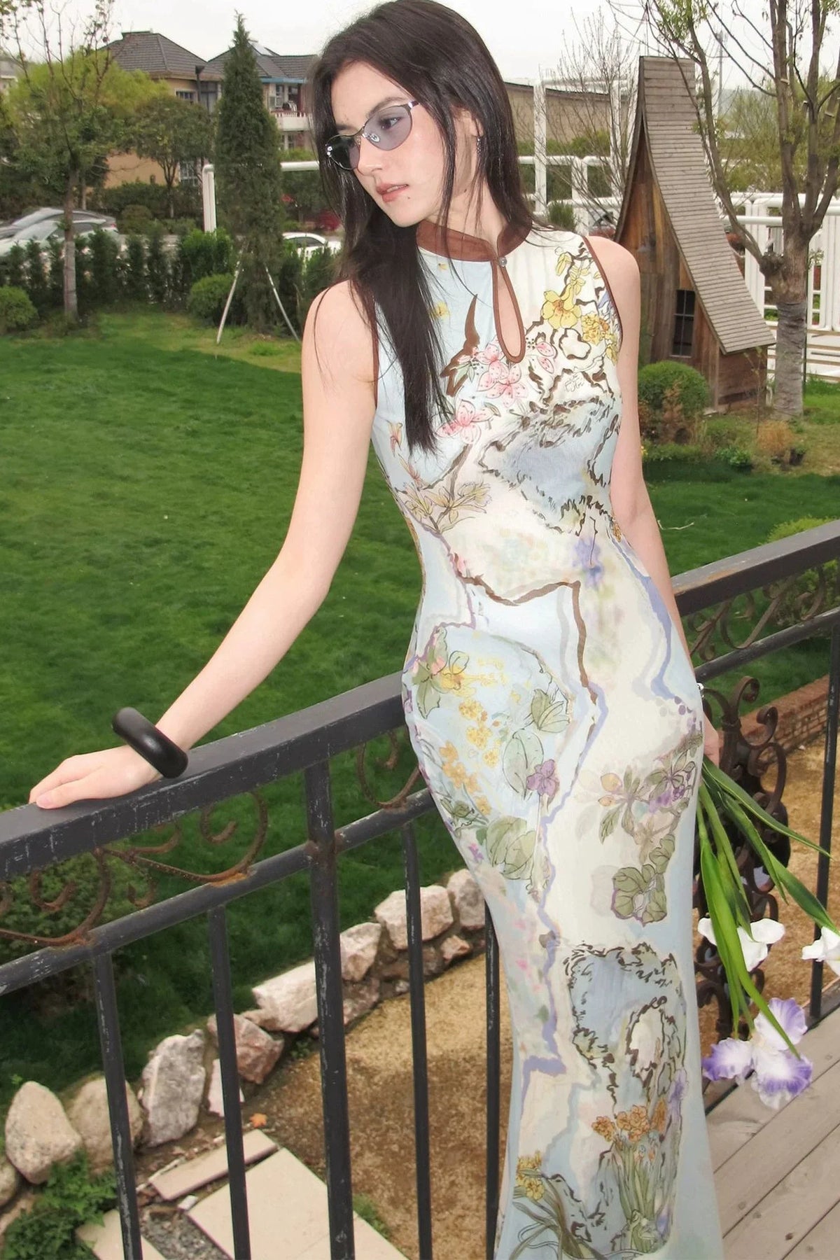 Chinese Style Ink Floral Cheongsam Dress