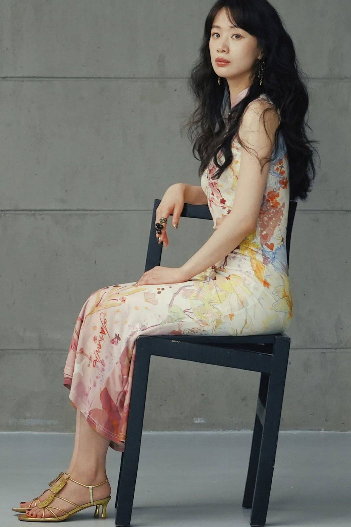 Chinese-Style Print Suspender Two-Piece Dress