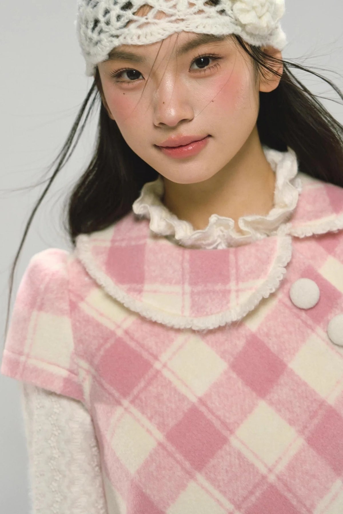 Christmas Doll Collar Tweed Dress Set-Up