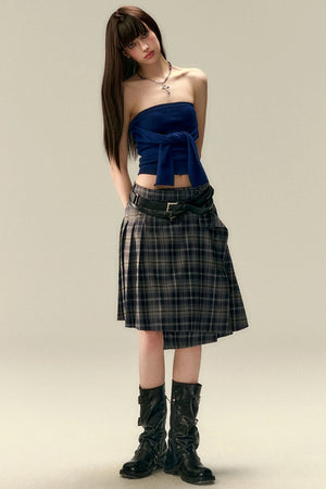 Classic Asymmetric Plaid Midi Skirt