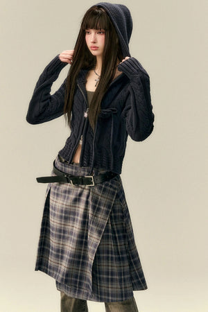 Classic Asymmetric Plaid Midi Skirt