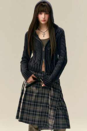 Classic Asymmetric Plaid Midi Skirt