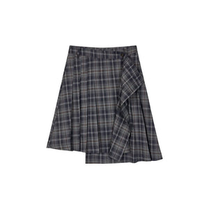 Classic Asymmetric Plaid Midi Skirt