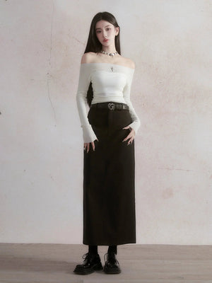 Classic commuter long straight skirt