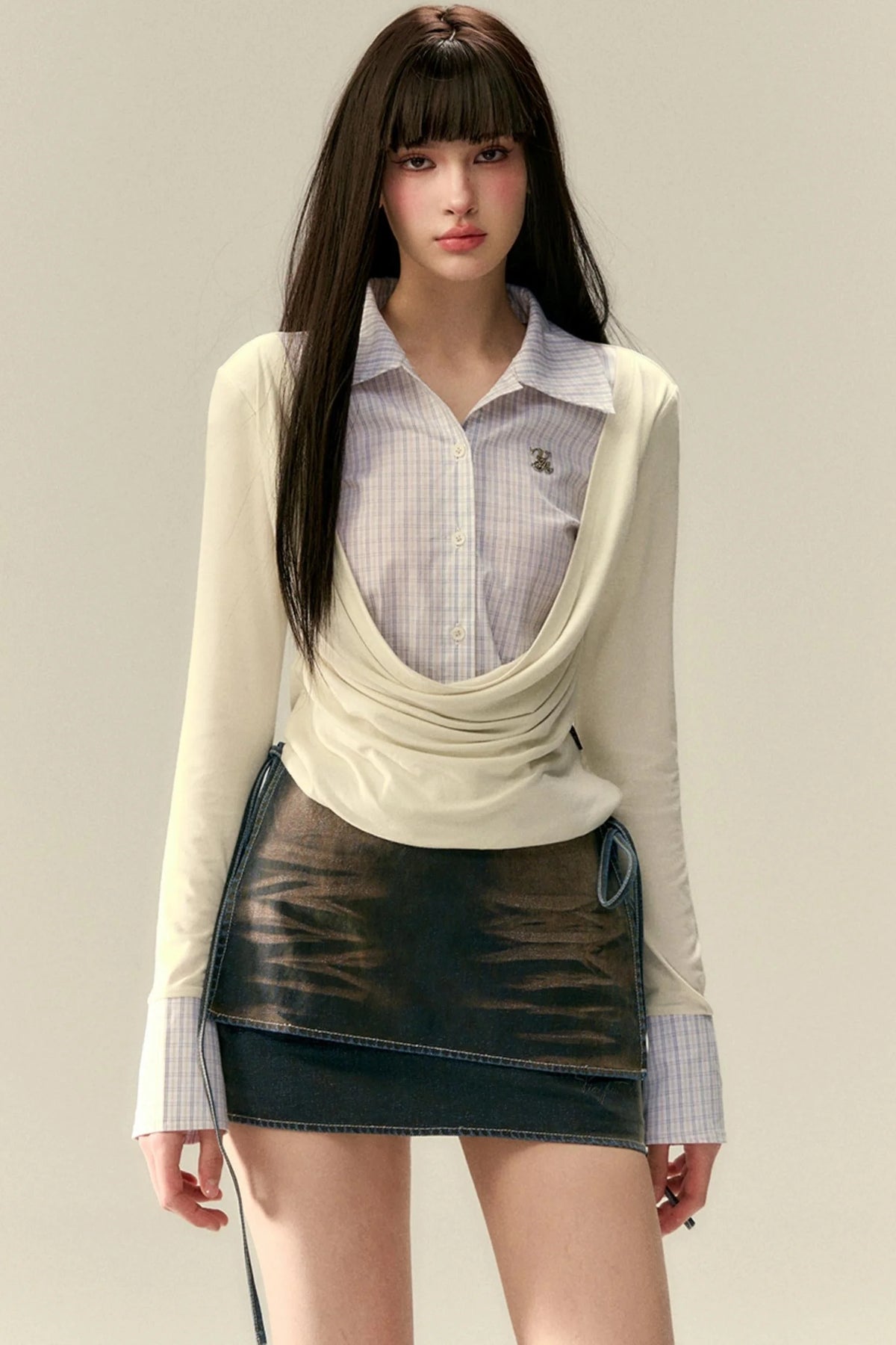 Classic Two-Piece Denim Straight Skirt