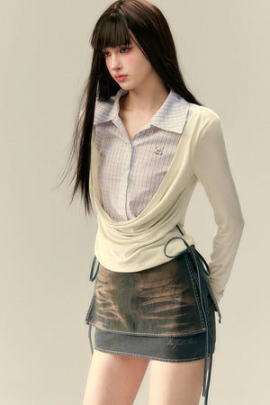 Classic Two-Piece Denim Straight Skirt