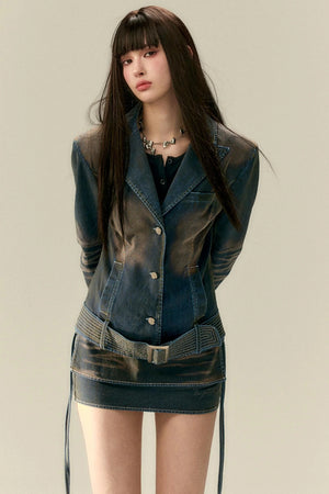 Classic Two-Piece Denim Straight Skirt