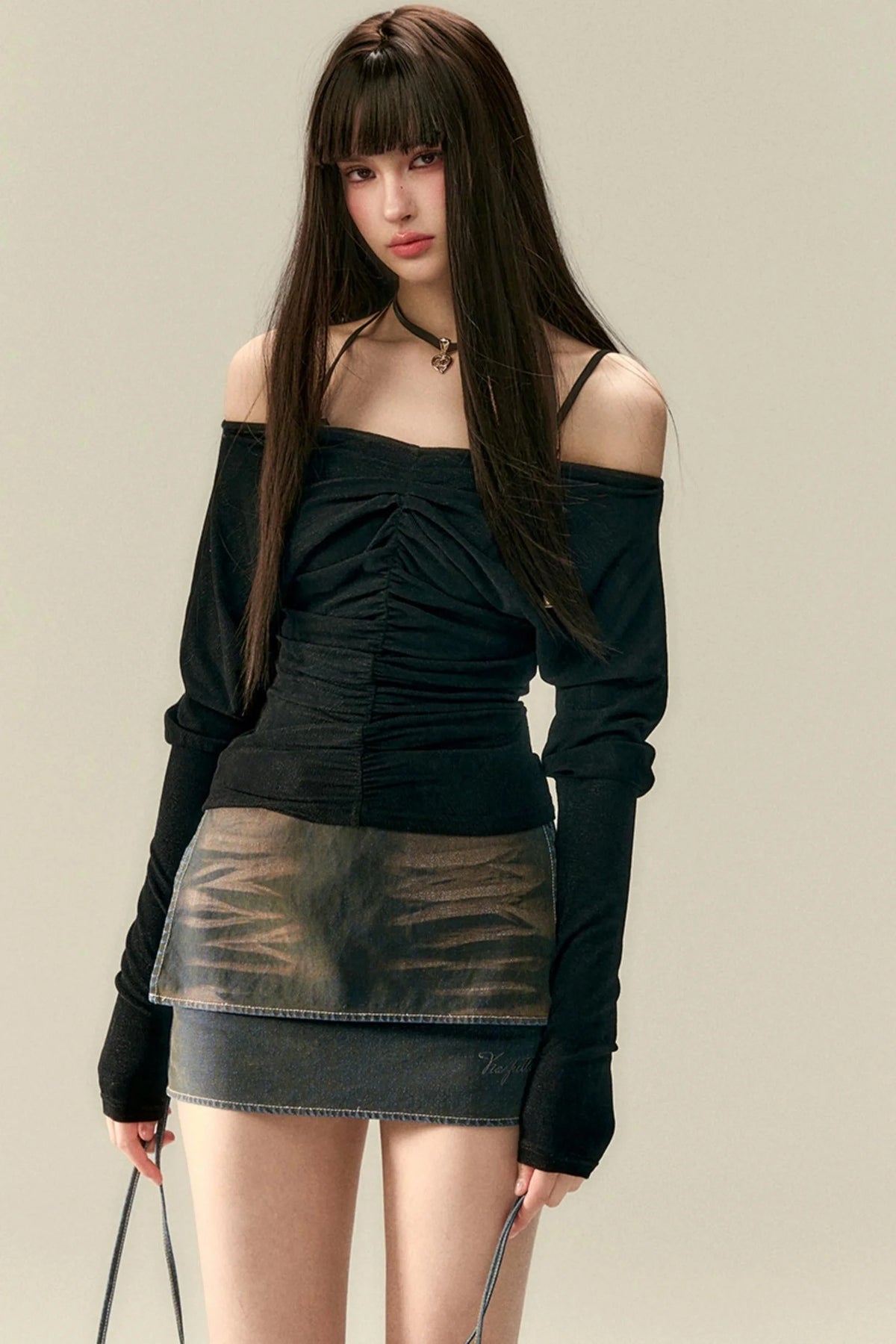 Classic Two-Piece Denim Straight Skirt