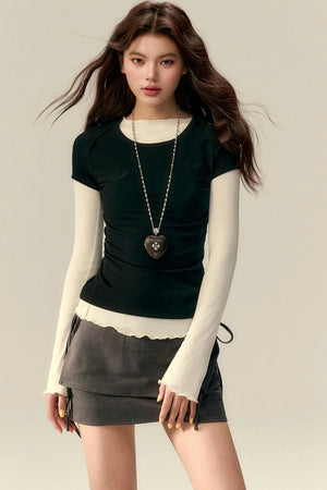 Classic Two-Piece Denim Straight Skirt