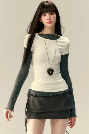 Classic Two-Piece Denim Straight Skirt