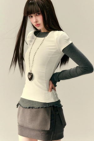 Classic Two-Piece Denim Straight Skirt