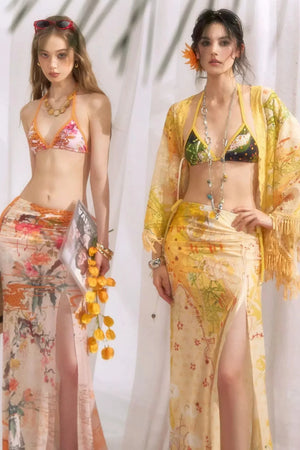 Cloud Flower Tropical Floral Triangle Bikini Set-Up