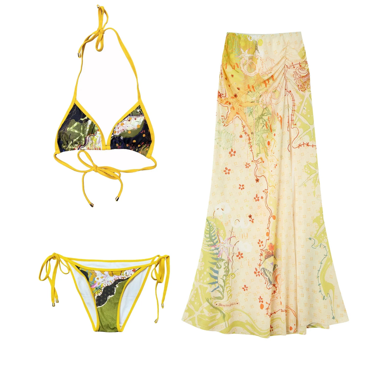 Cloud Flower Tropical Floral Triangle Bikini Set-Up
