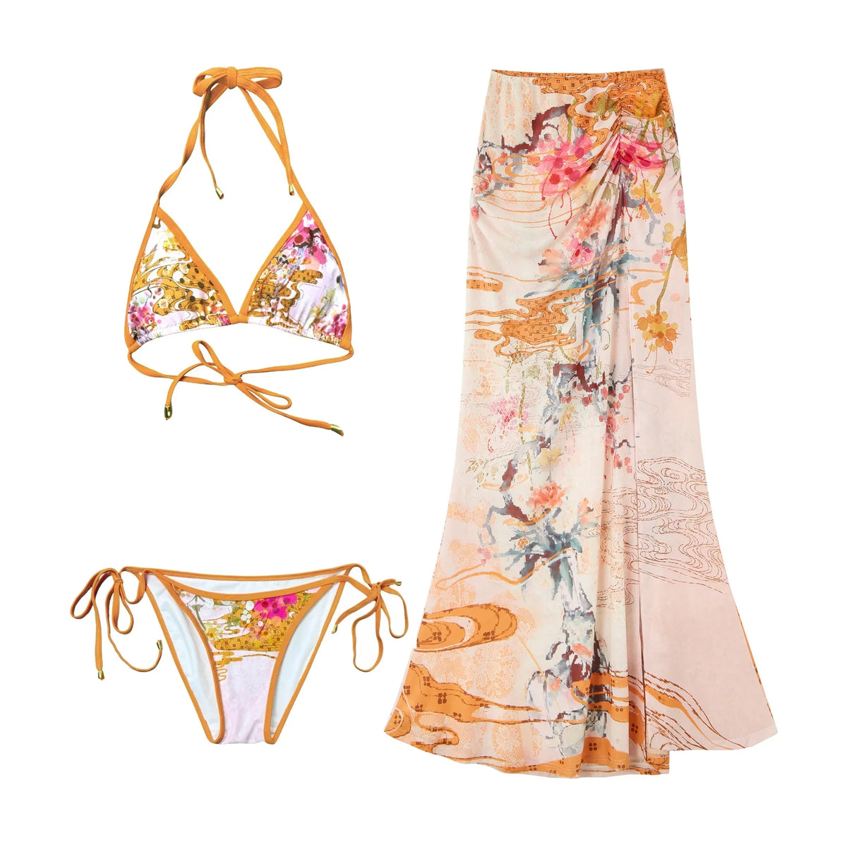 Cloud Flower Tropical Floral Triangle Bikini Set-Up