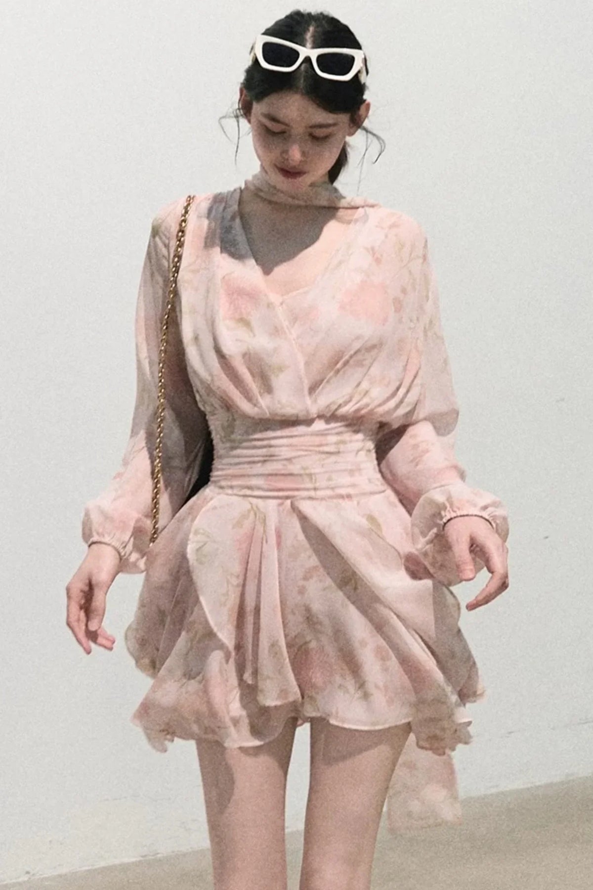 Cloud-Like Pink V-Neck Dress