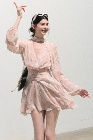 Cloud-Like Pink V-Neck Dress