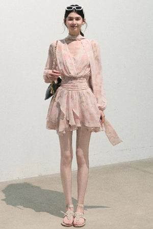 Cloud-Like Pink V-Neck Dress