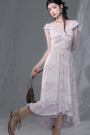 Cloud Smoke Purple Bow Tie Dress