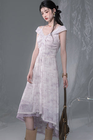 Cloud Smoke Purple Bow Tie Dress