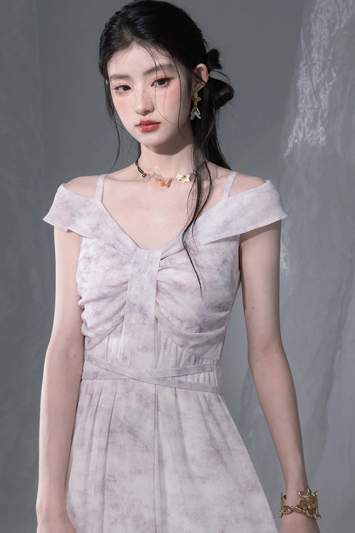 Cloud Smoke Purple Bow Tie Dress