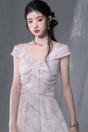 Cloud Smoke Purple Bow Tie Dress