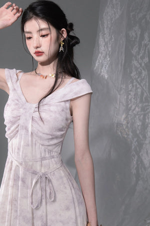 Cloud Smoke Purple Bow Tie Dress