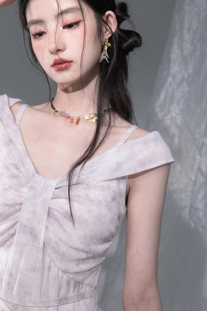 Cloud Smoke Purple Bow Tie Dress