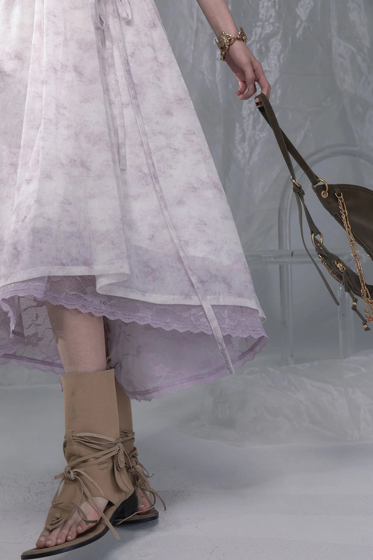 Cloud Smoke Purple Bow Tie Dress