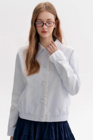 Cloud Stroll Cotton Lace Hem Lapel Jacket