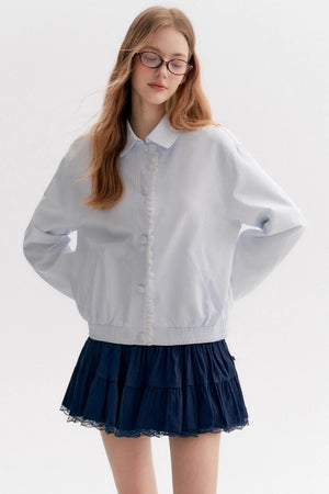 Cloud Stroll Cotton Lace Hem Lapel Jacket