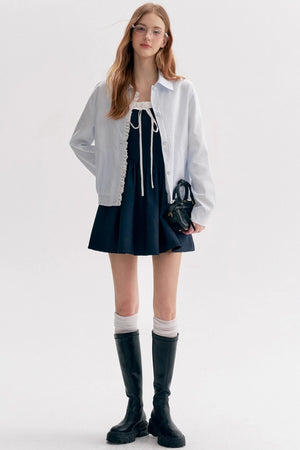 Cloud Stroll Cotton Lace Hem Lapel Jacket