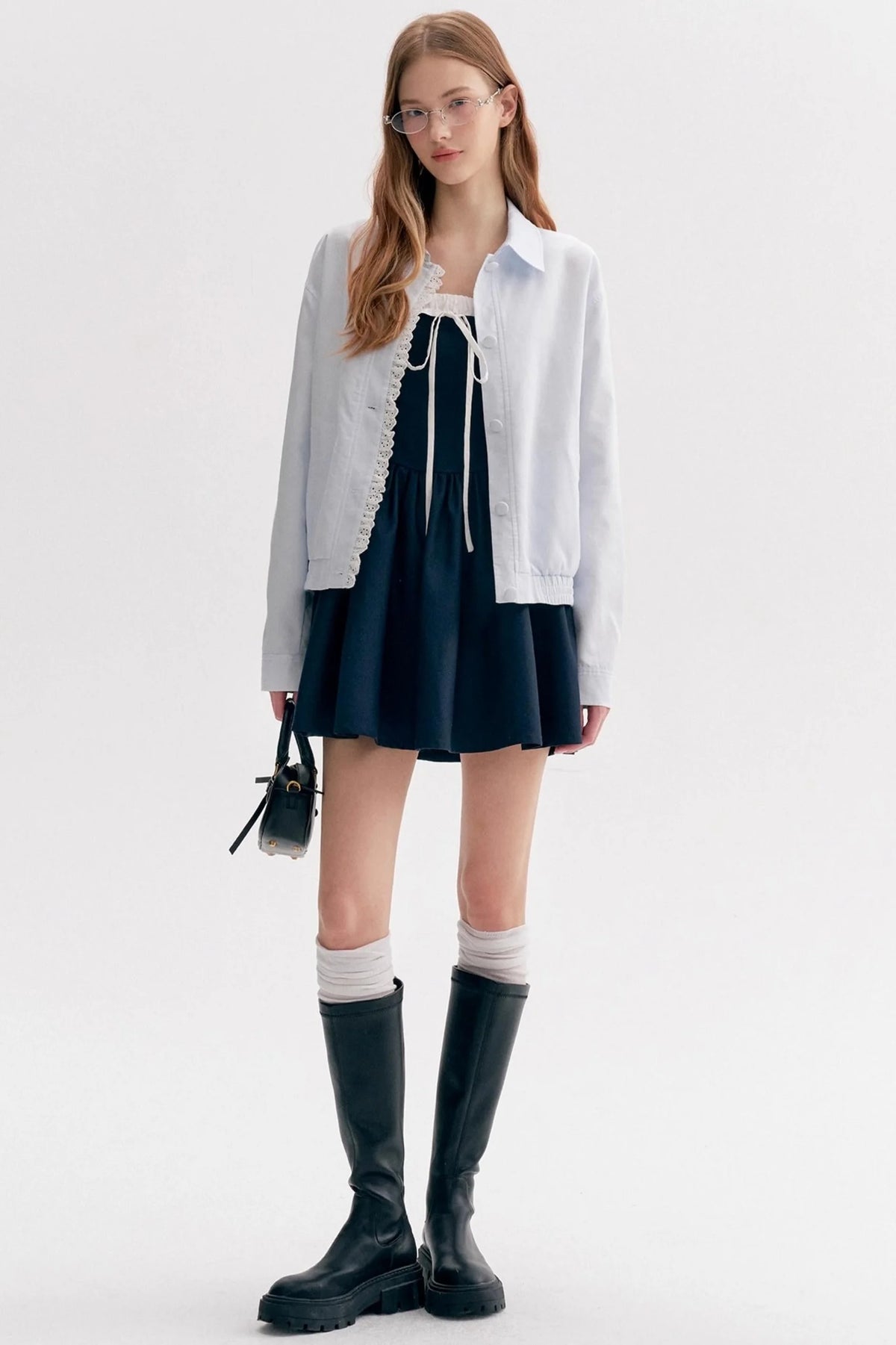 Cloud Stroll Cotton Lace Hem Lapel Jacket