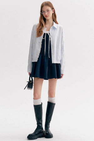 Cloud Stroll Cotton Lace Hem Lapel Jacket
