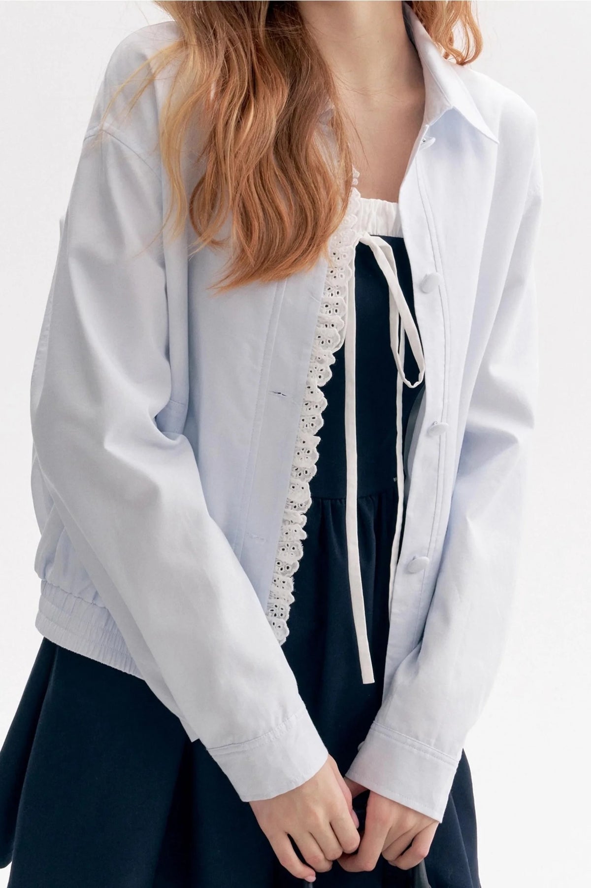 Cloud Stroll Cotton Lace Hem Lapel Jacket