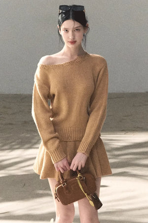 Coastal Notes Wool Off-Shoulder Dress