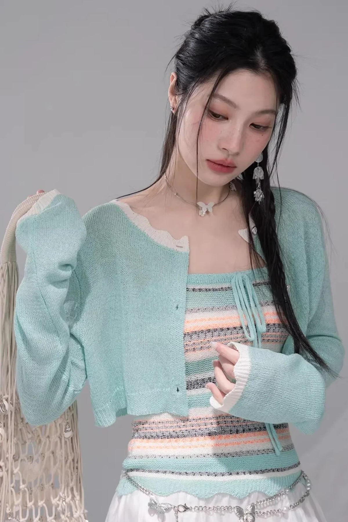Coconut Breeze Striped Cardigan Set