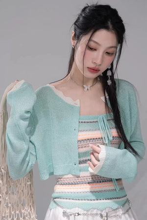 Coconut Breeze Striped Cardigan Set